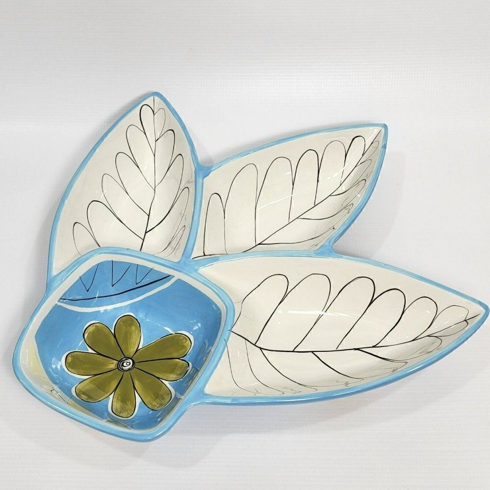 2004 Boston Warehouse Trading Veg Dip Chip Platter Tray Ceramic Hand Painted 14"